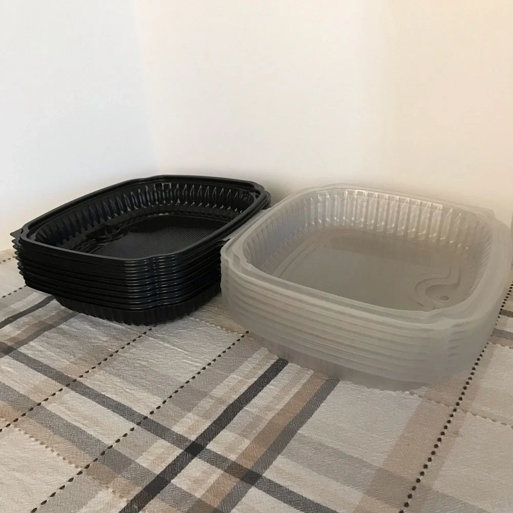 Anchor Packaging 8 Stackable Black Clear Food Container NEW 9 x 8 Microwave Safe